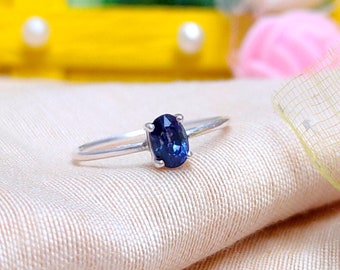 Bague En Argent 925 Avec Saphir Bleu Chauffé - ArtikJewels, Taille Personnalisable 4-16 US