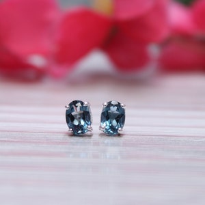 London Blue Topaz Stud Earrings: Oval 925 Sterling Silver, November Birthstone