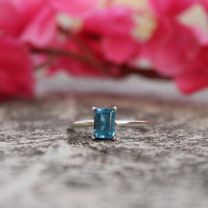 Handmade Blue Topaz Ring: Octagon Cut Sterling Silver, November Birthstone