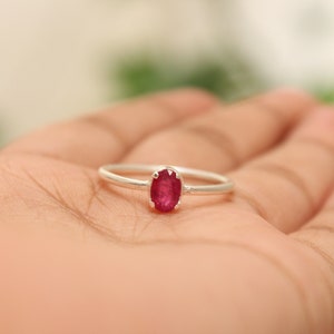 Genuine Ruby Ring Oval Cut Gemstone Ruby Solitaire Ring Anniversary Ring 925 Sterling Silver July Birthstone Single Stone Handmade Ring