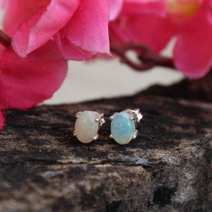 Natural White Opal Stud Earrings: 925 Sterling Silver, October Birthstone