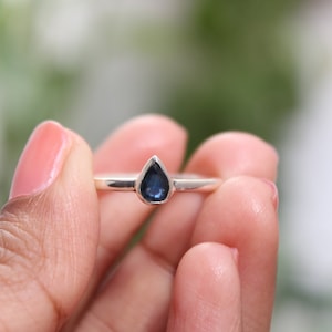 Genuine Royal Blue Sapphire Ring 925 Solid Sterling Silver September Birthstone Handmade Ring Pear Cut Gemstone Ring Cool Summer Ring Gifts