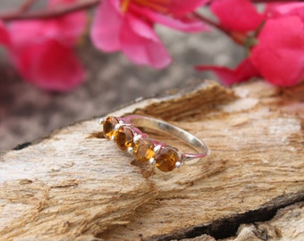 Natural Yellow Citrine Ring November Birthstone Jewelry 925 Sterling Silver Multiple Stone Ring Round Cut Ring Handmade Ring Summer Ring