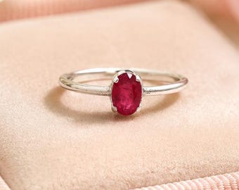 Handmade Oval Ruby Ring, 925 Sterling Silver, Natural Ruby Solitaire Ring, July Birthstone Ring, Ruby Gemstone Ring, Gift for Her