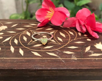 White Opal Heart Ring: 925 Sterling Silver October Birthstone