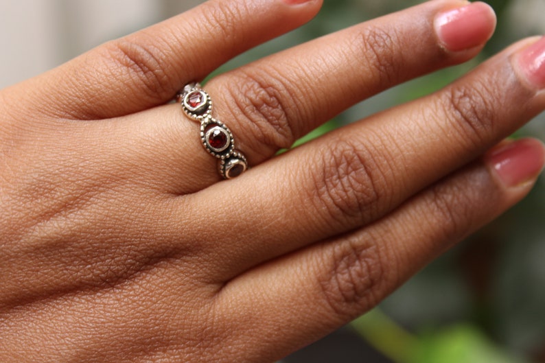 Red Garnet Ring Full Eternity Band January Birthstone Ring Layering Ring Tiny Ring Slim Ring Trending Jewelry Cool Summer Ring
