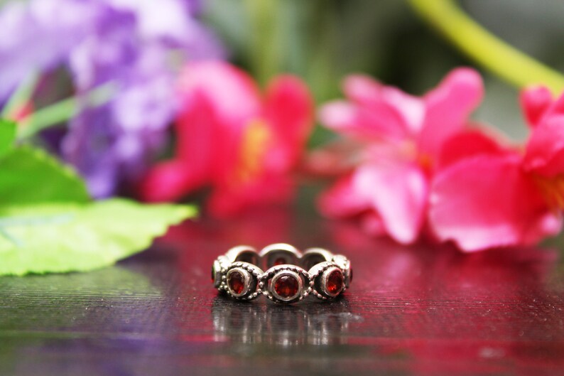 Red Garnet Ring Full Eternity Band January Birthstone Ring Layering Ring Tiny Ring Slim Ring Trending Jewelry Cool Summer Ring
