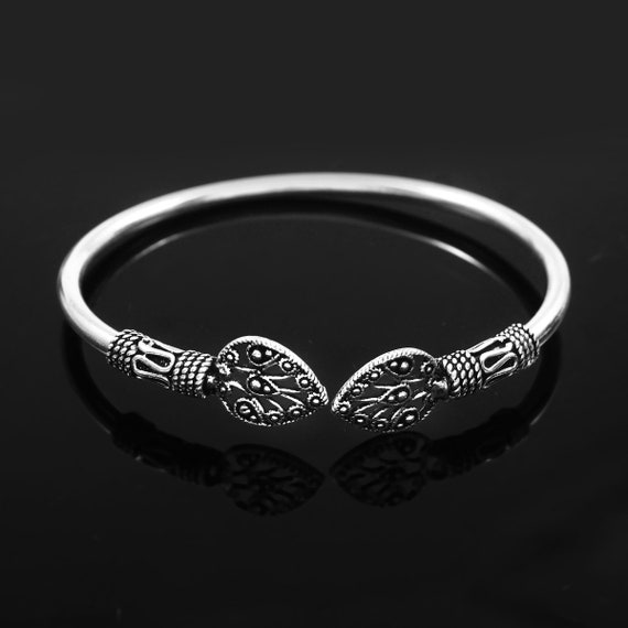 Leaf Sterling Silver Bangle - Indian Jewelry (2.3 Inches) - Etsy