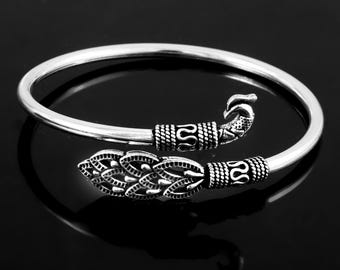 Pulseira de pavão em prata esterlina 925 oxidada - Joias indianas