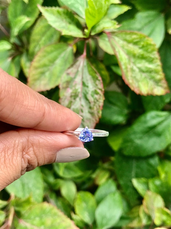 Trillion Tanzanite Solitaire Ring: Dainty Sterling Silver December  Birthstone