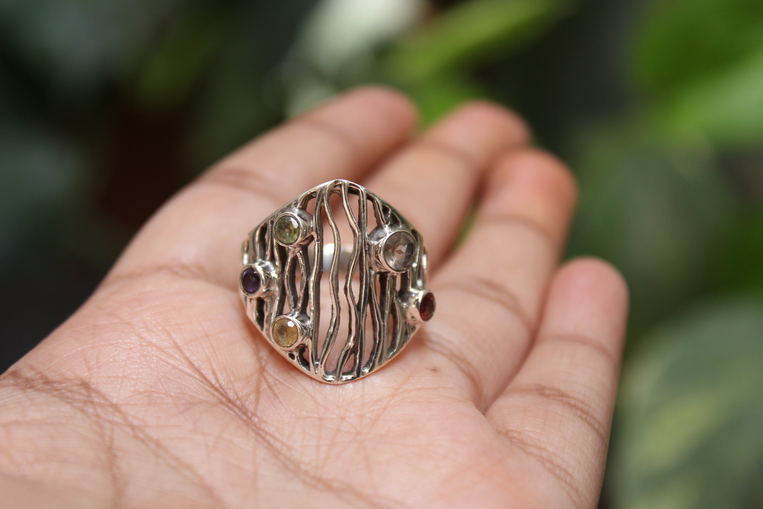 Tree Bark Rustic Ring/ Multiple Stone Ring/ Multiple Etsy