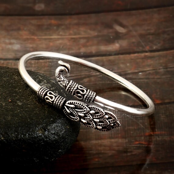 Oxidized 925 Sterling Silver Peacock Bangle - Indian Jewelry - Etsy