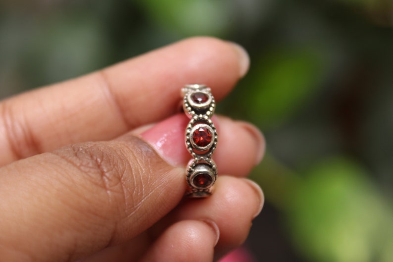 Red Garnet Ring Full Eternity Band January Birthstone Ring Layering Ring Tiny Ring Slim Ring Trending Jewelry Cool Summer Ring