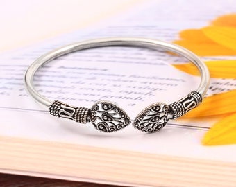 Leaf Sterling Silver Bangle - Indian Jewelry (2.3 Inches) - Etsy