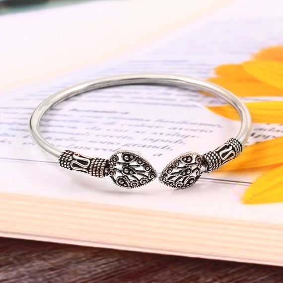 Leaf Sterling Silver Bangle - Indian Jewelry (2.3 Inches) - Etsy