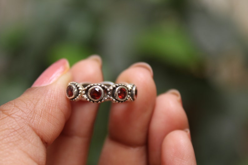 Red Garnet Ring Full Eternity Band January Birthstone Ring Layering Ring Tiny Ring Slim Ring Trending Jewelry Cool Summer Ring