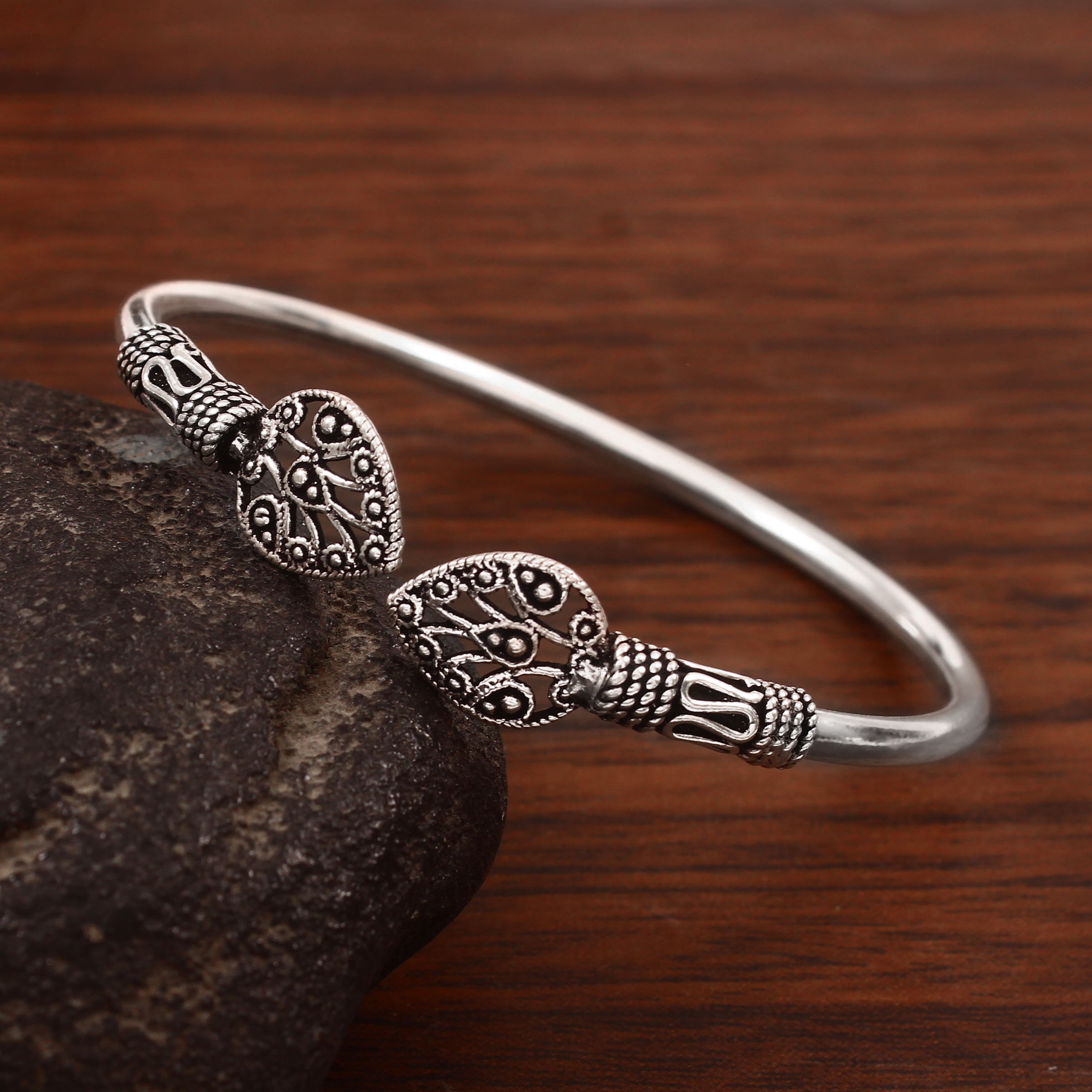 Leaf Sterling Silver Bangle - Indian Jewelry (2.3 Inches) - Etsy