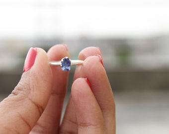 Dainty Tanzanite Ring: Oval Sterling Silver December Birthstone