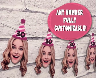 Custom Face Photo Banner - 20th 30th 40th 50th 60th Birthday banner, personalized Birthday decor, Face Banner, Party backdrop