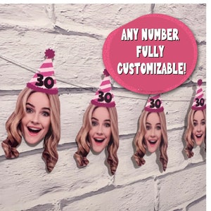 Custom Face Photo Banner • Funny Birthday Face Garland • Personalized Party Decor • 30th 40th 50th Birthday Decorations