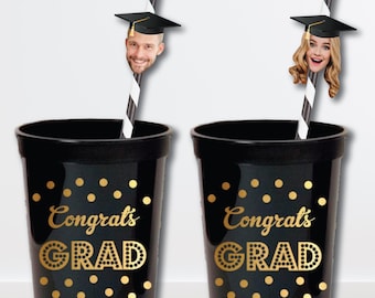 Graduation Party Face Straws - Class of 2026 Personalized Party Decor