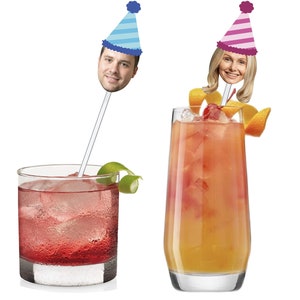 Custom Face Drink Stirrers - Swizzle-Sticks - Custom Party Picks - Personalized Decorations - Funny Photo Decor