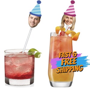 Custom Face Drink Stirrers - Swizzle-Sticks - Custom Party Picks - Personalized Decorations - Funny Photo Decor