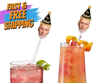 Retirement Party Drink Stirrers - Custom Face Photo Swizzle-Sticks