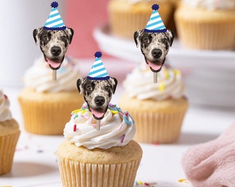 Custom Face cupcake toppers - Funny Photo toppers - dog party decor - puppy party - gotcha day - personalized decorations