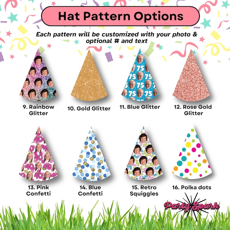 Custom Birthday Party Hat – Photo Party Hat – Personalized with Your Photo and Pattern – Custom Party Decor afbeelding 3