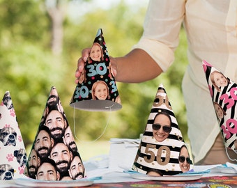 Personalized Photo Party Hat - Customized with your photo and fun pattern of choice