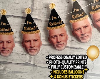 Custom Face Retirement Banner & Decorations - Happy Retirement, I'm Retired personalized office party decor, Face Banner, Photo Decor