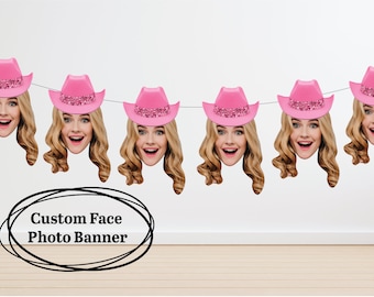 Pink Cowgirl Custom Photo Banner - Bachelorette or Birthday - Pink Cowboy Hat - Personalized Party Decor - Stagette, Sweet 16, 20th birthday