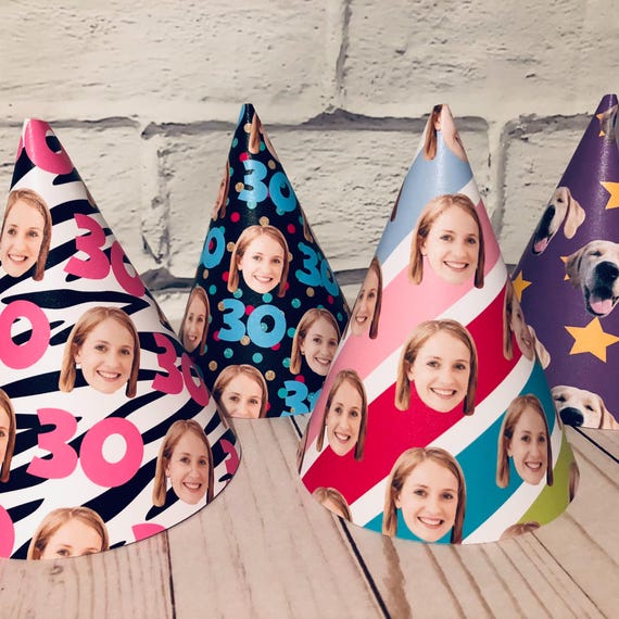 Custom Birthday Party Hat – Photo Party Hat – Personalized with Your Photo and Pattern – Custom Party Decor