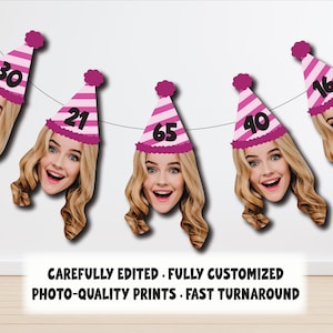 Custom Face Photo Banner • Funny Birthday Face Garland • Personalized Party Decor • Any Age 30th 40th 50th Birthday Decorations