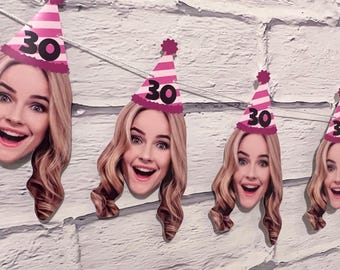 Birthday Face Photo Banner - Any age! 20th 30th 40th 50th 60th 70th 80th banner, Personalized Birthday decor, Face Banner, Free Shipping