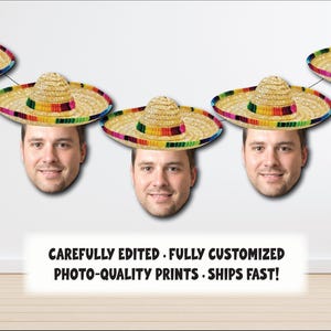 Sombrero Face Banner - Fiesta Party Photo Banner - Cinco de Mayo - Custom Birthday banner, Personalized Birthday decor, Fiesta Decorations