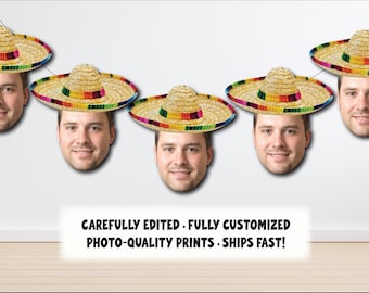 Sombrero Face Banner - Fiesta Party Photo Banner - Cinco de Mayo - Custom Birthday banner, Personalized Birthday decor, Fiesta Decorations