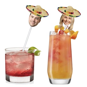 Custom Sombrero Drink Stirrers - Swizzle-Sticks - Personalized Face Party Picks - Fiesta Decorations - Funny Photo Decor - Cinco de Mayo