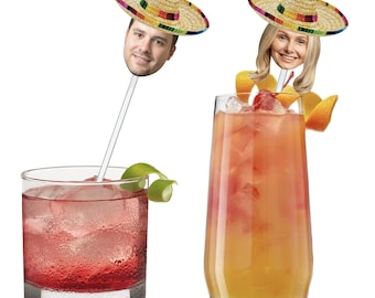 Custom Face Drink Stirrers: Sombrero Fiesta Party Picks