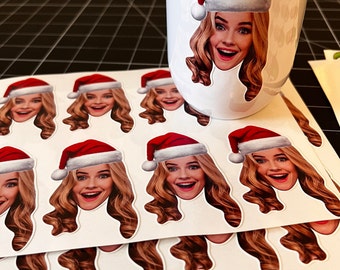 Christmas Face Photo Stickers - Elf or Santa hat, Waterproof - 3" Custom Printed Vinyl Stickers- Personalized - Funny holiday Decor