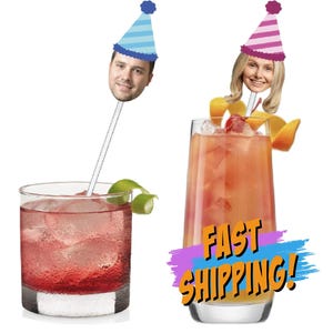 Custom Face Drink Stirrers - Swizzle-Sticks - Custom Party Picks - Personalized Decorations - Funny Photo Decor