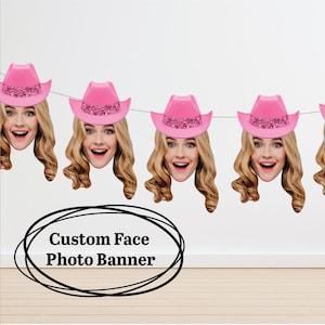 Pink Cowgirl Custom Head Photo Banner - Bachelorette - Birthday - Pink Cowboy Hat - Personalized Party Decor - Stagette - Disco Cowgirl Bach