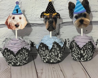 Dog Party Custom Face cupcake toppers - Funny Photo toppers - dog party decor - puppy party - gotcha day - personalized decorations