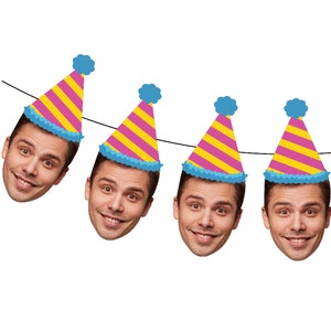 Custom Face Photo Banner + Confetti, Cupcake Toppers, Swizzle Sticks - Personalized birthday party decorations