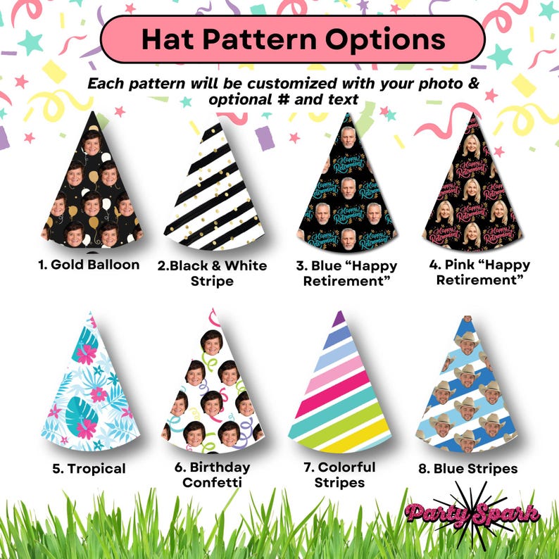 Custom Birthday Party Hat – Photo Party Hat – Personalized with Your Photo and Pattern – Custom Party Decor afbeelding 2