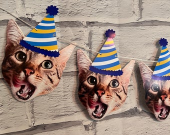 Personalized Cat Photo Banner - Cat Birthday Party garland, gotcha day decor, kitten party, kitty’s first birthday custom banner