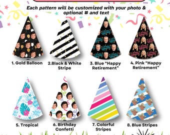Custom Kids Birthday Party Hats – Personalized Face Hats, Premium Glossy Photo, Easy Assembly, No-Tie Elastic