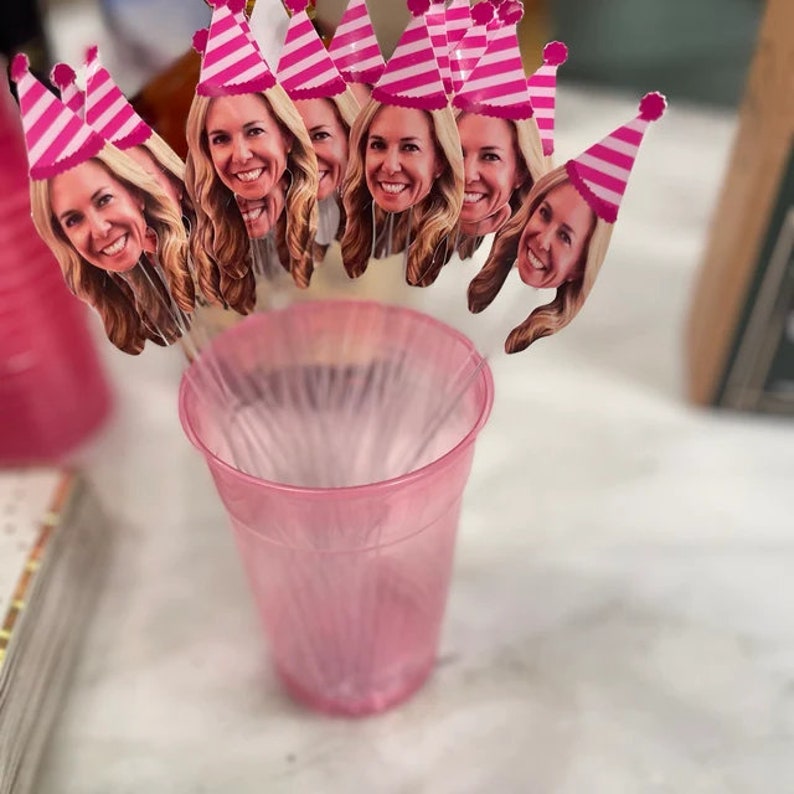 Custom Face Drink Stirrers Swizzle-Sticks Custom Party Picks Personalized Decorations Funny Photo Decor image 5