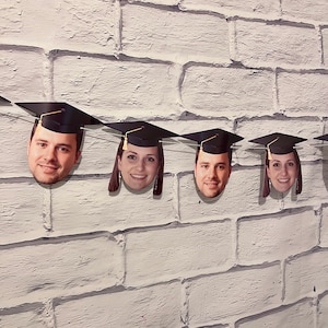 Graduation Banner with Face • Class of 2025 Decor • Custom Grad Cap Photo Garland • High School or College Graduation Party
